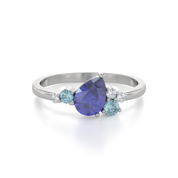 Bague Tanzanite Aigue-Marine et diamants sur Argent 925 2.296grs