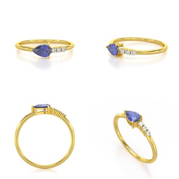 Bague ADEN Or 585 Jaune Tanzanite et diamants 1.176grs