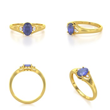 Bague ADEN Or 585 Jaune Tanzanite et diamants 1.382grs