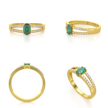 Bague ADEN Or 585 Jaune Emeraude et diamants 2.102grs