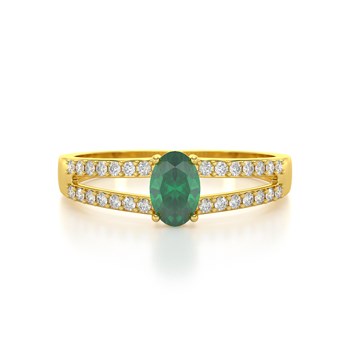 Bague ADEN Or 585 Jaune Emeraude et diamants 2.102grs