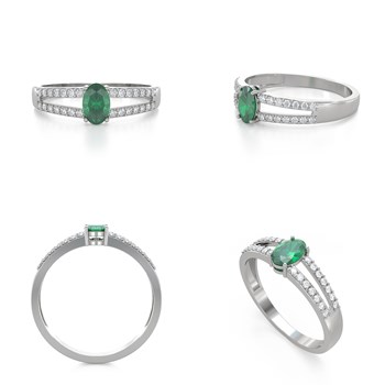 Bague ADEN Or 585 Blanc Emeraude et diamants 2.102grs