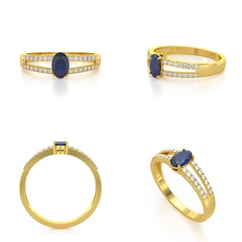Bague ADEN Or 585 Jaune Saphir et diamants 2.102grs