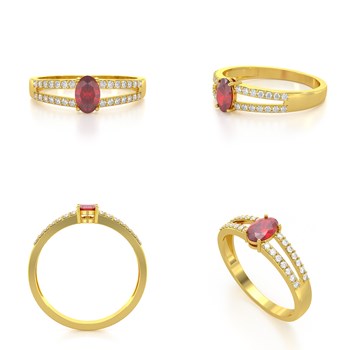 Bague ADEN Or 585 Jaune Rubis et diamants 2.102grs