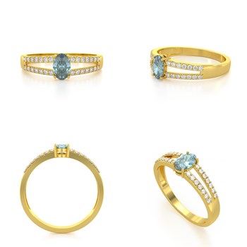 Bague ADEN Or 585 Jaune Aigue-Marine et diamants 2.102grs