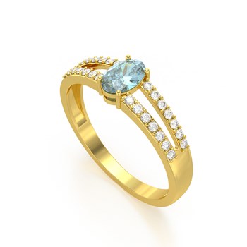 Bague ADEN Or 585 Jaune Aigue-Marine et diamants 2.102grs