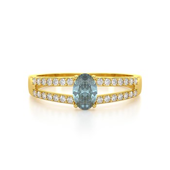Bague ADEN Or 585 Jaune Aigue-Marine et diamants 2.102grs