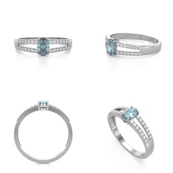 Bague ADEN Or 585 Blanc Aigue-Marine et diamants 2.102grs
