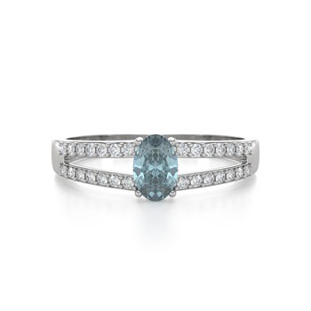 Bague ADEN Or 585 Blanc Aigue-Marine et diamants 2.102grs