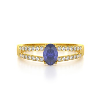 Bague ADEN Or 585 Jaune Tanzanite et diamants 2.102grs