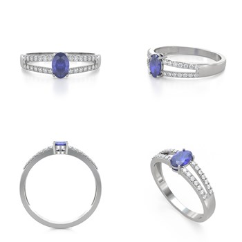 Bague ADEN Or 585 Blanc Tanzanite et diamants 2.102grs