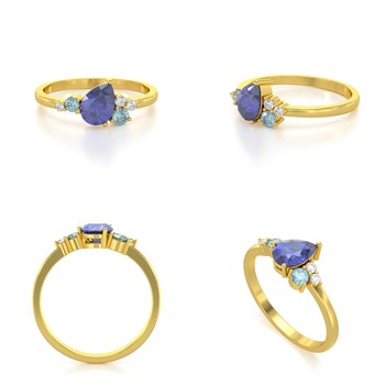 Bague ADEN Or 585 Jaune Tanzanite Aigue-Marine et diamants 2.296grs