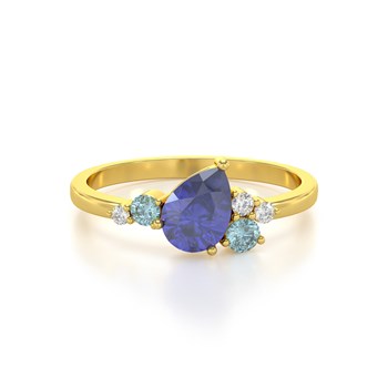 Bague ADEN Or 585 Jaune Tanzanite Aigue-Marine et diamants 2.296grs