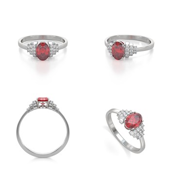Bague ADEN Or 585 Blanc Rubis et diamants 2.24grs