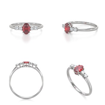 Bague ADEN Or 585 Blanc Rubis et diamants 1.6grs