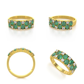Bague ADEN Or 585 Jaune Emeraude et diamants 2.524grs