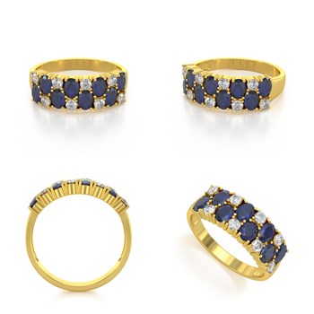 Bague ADEN Or 585 Jaune Saphir et diamants 2.524grs