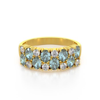 Bague ADEN Or 585 Jaune Aigue-Marine et diamants 2.524grs