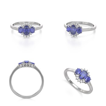 Bague ADEN Or 585 Blanc Tanzanite et diamants 1.358grs