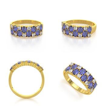 Bague ADEN Or 585 Jaune Tanzanite et diamants 2.524grs