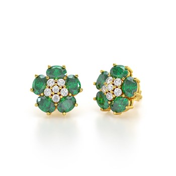 Boucles d'oreilles ADEN Or 585 Jaune et Emeraude Fleur 2.86grs
