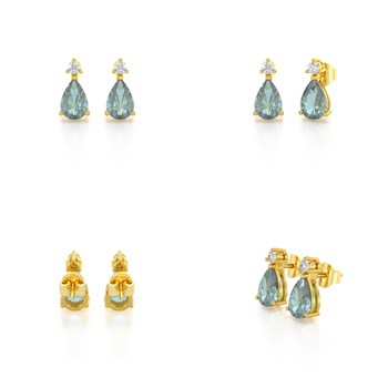 Boucles d'oreilles ADEN Or 585  Jaune Aigue-Marine forme Poire et Diamants 1.15grs