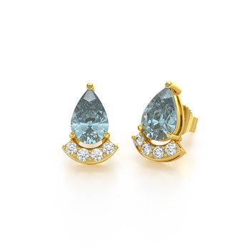 Boucles d'oreilles ADEN Or 585 Jaune Aigue-Marine forme Poire et Diamants 1.4grs