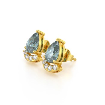 Boucles d'oreilles ADEN Or 585 Jaune Aigue-Marine forme Poire et Diamants 1.4grs