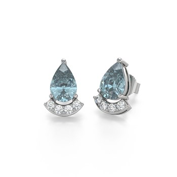 Boucles d'oreilles ADEN Or 585 Blanc Aigue-Marine forme Poire et Diamants 1.4grs