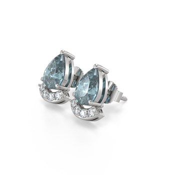 Boucles d'oreilles ADEN Or 585 Blanc Aigue-Marine forme Poire et Diamants 1.4grs