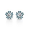 Boucles d'oreilles ADEN Or 585 Blanc Aigue-Marine Fleur et Diamants 2.86grs - vue V1