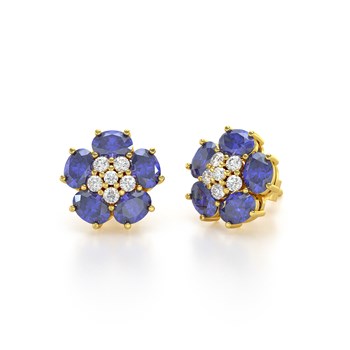 Boucles d'oreilles ADEN Or 585 Jaune Tanzanite Fleur et Diamants 2.86grs