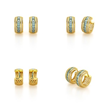 Boucles d'oreilles ADEN Or 585 Jaune Aigue-Marine et Diamants 7.35grs