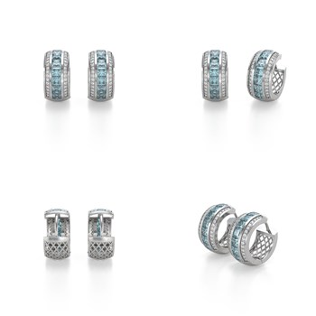 Boucles d'oreilles ADEN Or 585 Blanc Aigue-Marine et Diamants 7.35grs