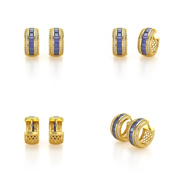 Boucles d'oreilles ADEN Or 585 Jaune Tanzanite et Diamants 7.35grs