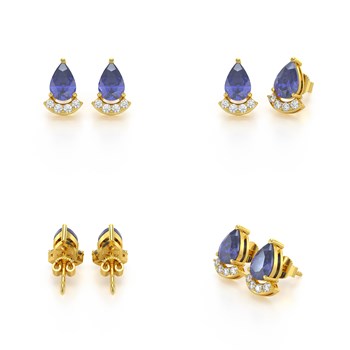 Boucles d'oreilles ADEN Or 585 Jaune Tanzanite et Diamants 1.40grs