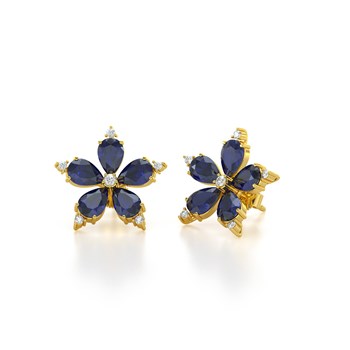 Boucles d'oreilles ADEN Or 585 Jaune Fleur Saphir 4.52grs