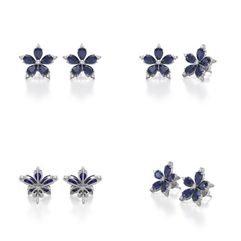Boucles d'oreilles ADEN Or 585 Blanc Fleur Saphir 4.52grs