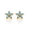 Boucles d'oreilles ADEN Or 585 Jaune Fleur Aigue-Marine et Diamants 4.52grs - vue V1