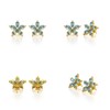 Boucles d'oreilles ADEN Or 585 Jaune Fleur Aigue-Marine et Diamants 4.52grs - vue V2