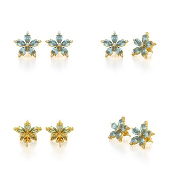 Boucles d'oreilles ADEN Or 585 Jaune Fleur Aigue-Marine et Diamants 4.52grs