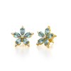 Boucles d'oreilles ADEN Or 585 Jaune Fleur Aigue-Marine et Diamants 4.52grs - vue V3