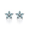 Boucles d'oreilles ADEN Or 585 Blanc Fleur Aigue-Marine et Diamants 4.52grs - vue V1