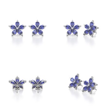 Boucles d'oreilles ADEN Or 585 Blanc Fleur Tanzanite et Diamants 4.52grs