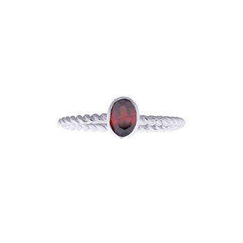 Bague torsadée en argent et brillant rouge