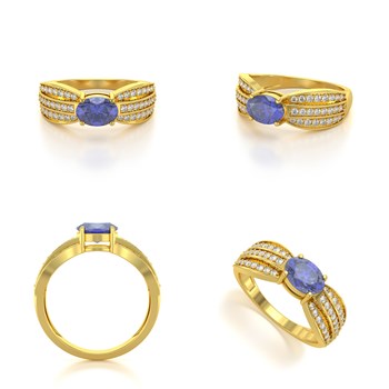 Bague ADEN Or 585 Jaune Tanzanite et diamants 2.89grs