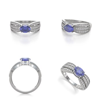 Bague ADEN Tanzanite et diamants sur Argent 925 2.89grs