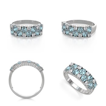 Bague ADEN Aigue-Marine et diamants sur Argent 925 2.524grs