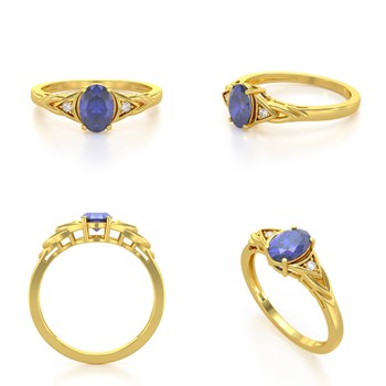 Bague ADEN Or 585 Jaune Tanzanite et diamants 2grs