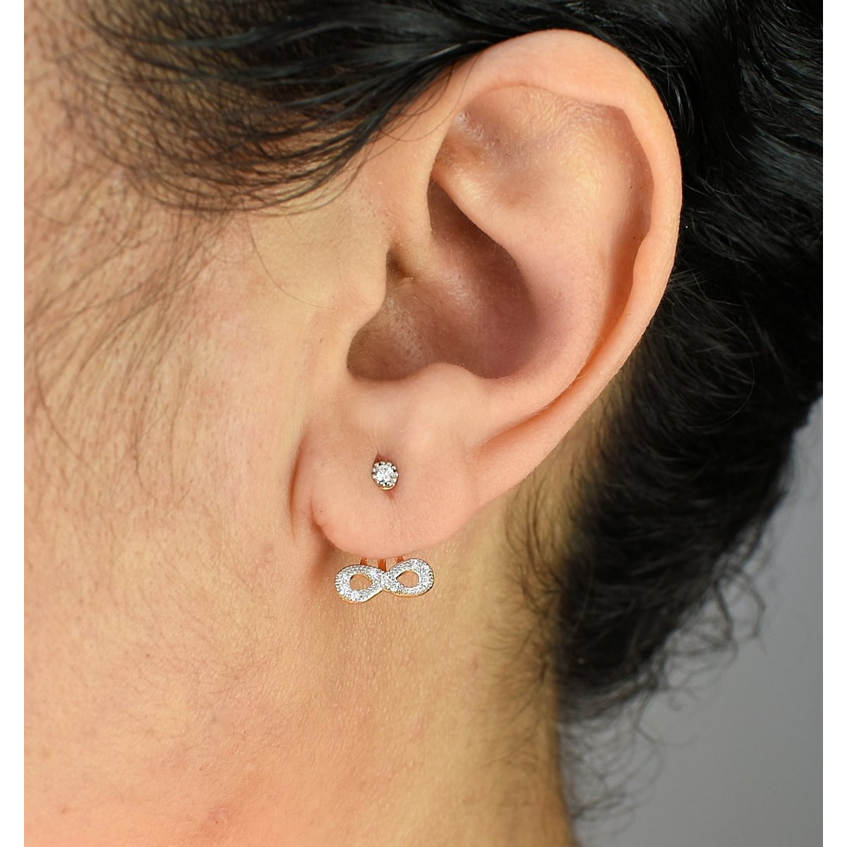 Boucles d'oreilles sous lobes infini oxyde de zirconium Plaqué or 750 3 microns 2 tons - vue 3